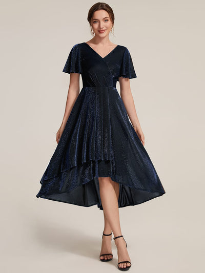 Lurex Mesh Ruffle Sleeve A-line Dress