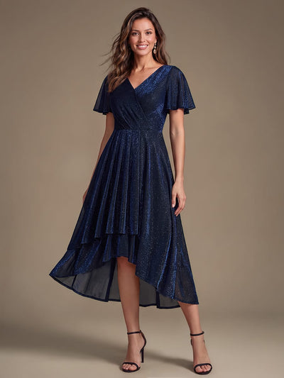 Shimmer Draped High-Low Mesh Dress