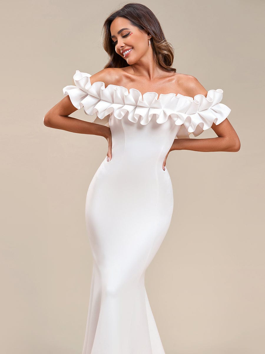 Sweet Ruffled Off Shoulder Mermaid Maxi Evening Dress
