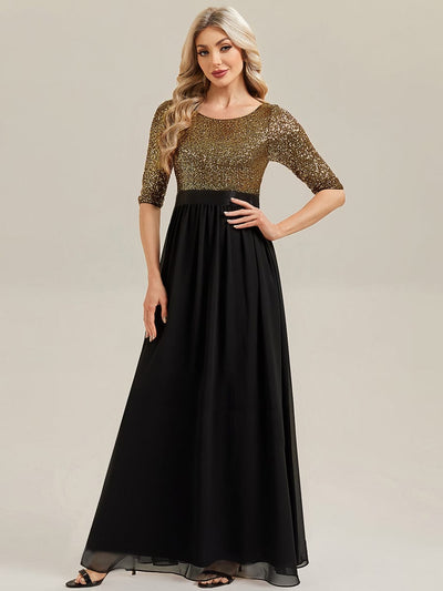 See-through Sequin A-Line Evening Dress #color_Black & Gold
