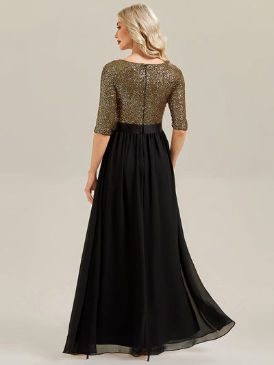See-through Sequin A-Line Evening Dress #color_Black & Gold