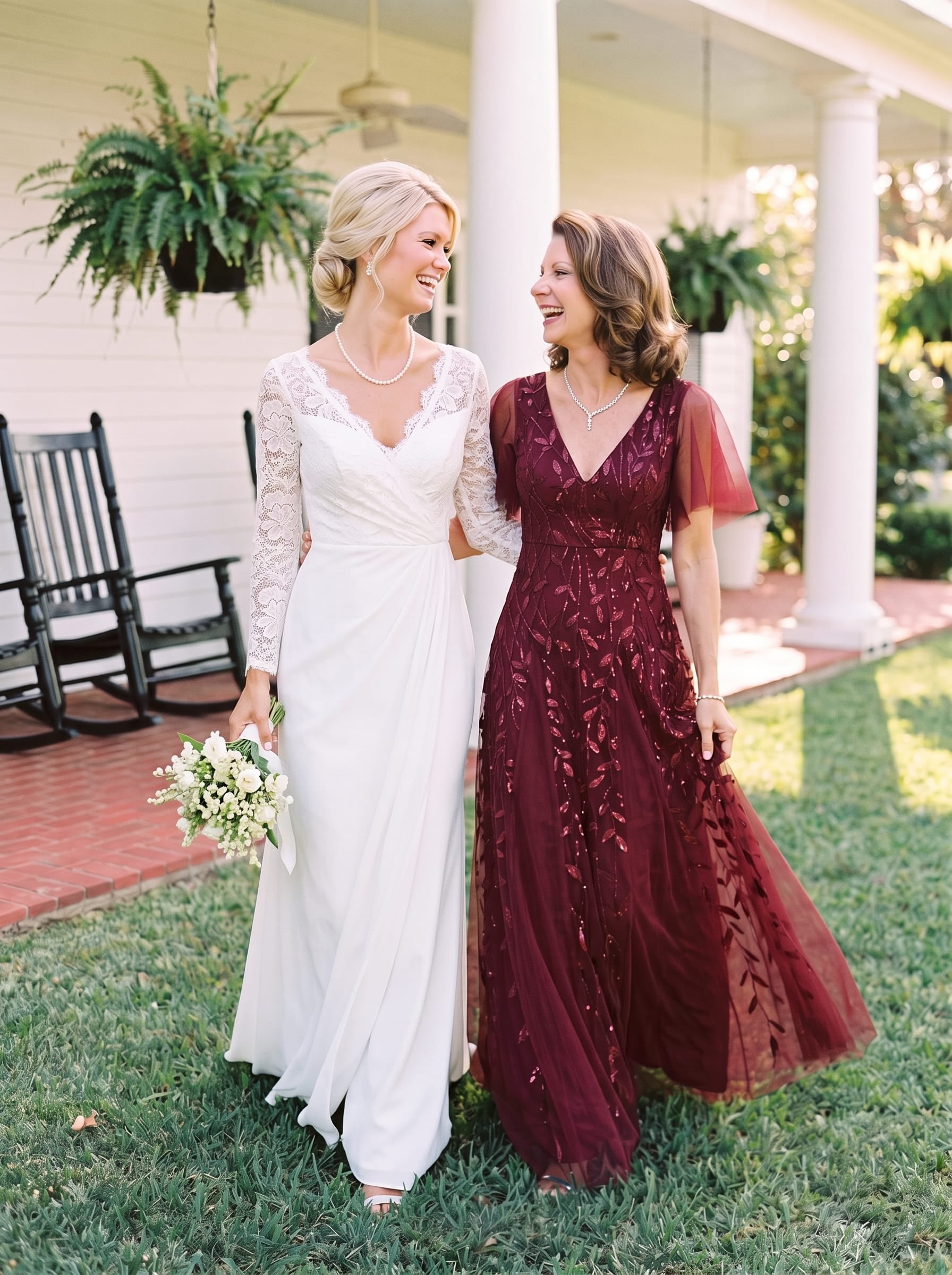 Romantic Shimmery V Neck Ruffle Sleeves Maxi Long Evening Gowns #color_Burgundy