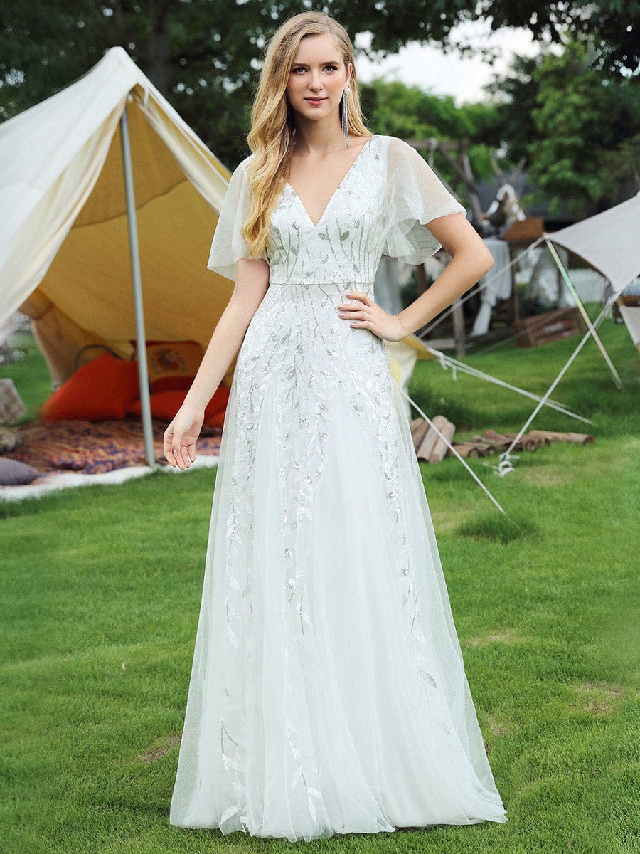 Ever-Pretty Leaf Sequin Swatch #Color_White