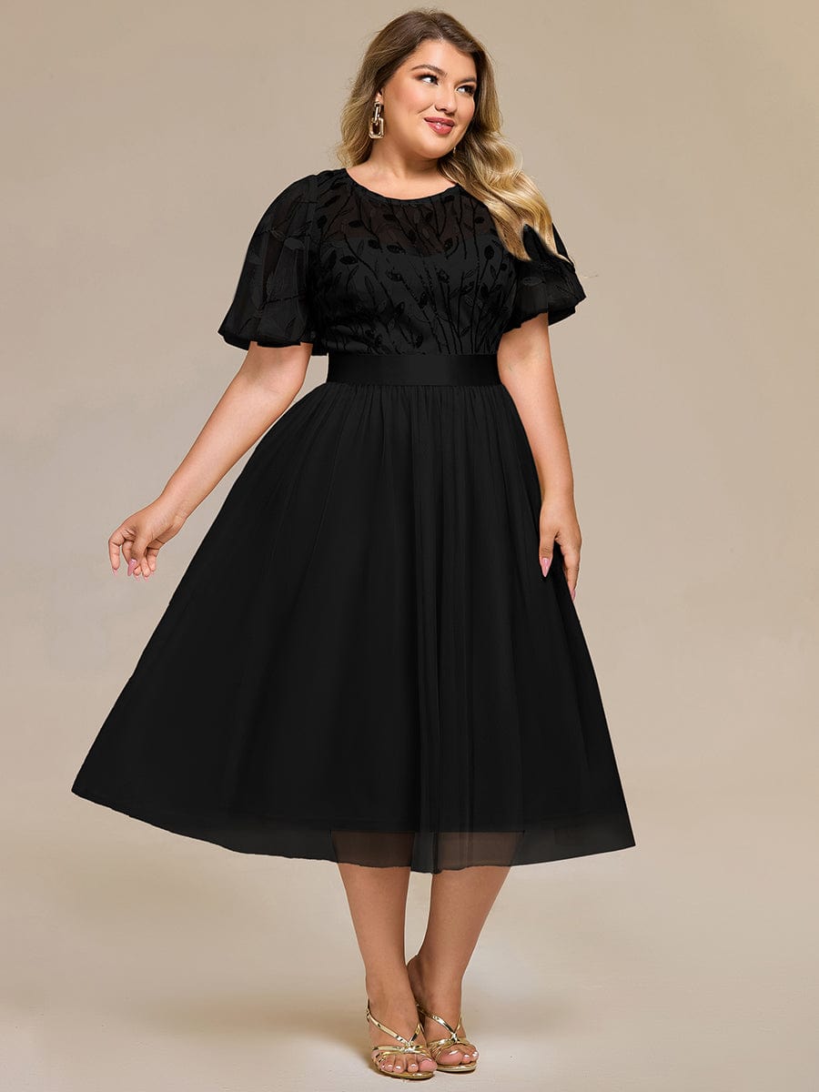Round Neck Sequins Midi Wedding Guest Dresses #color_Black