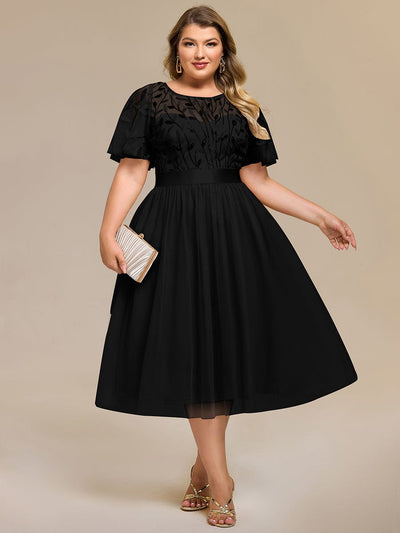Sequin Leaf Midi Wedding Guest Dress #color_Black