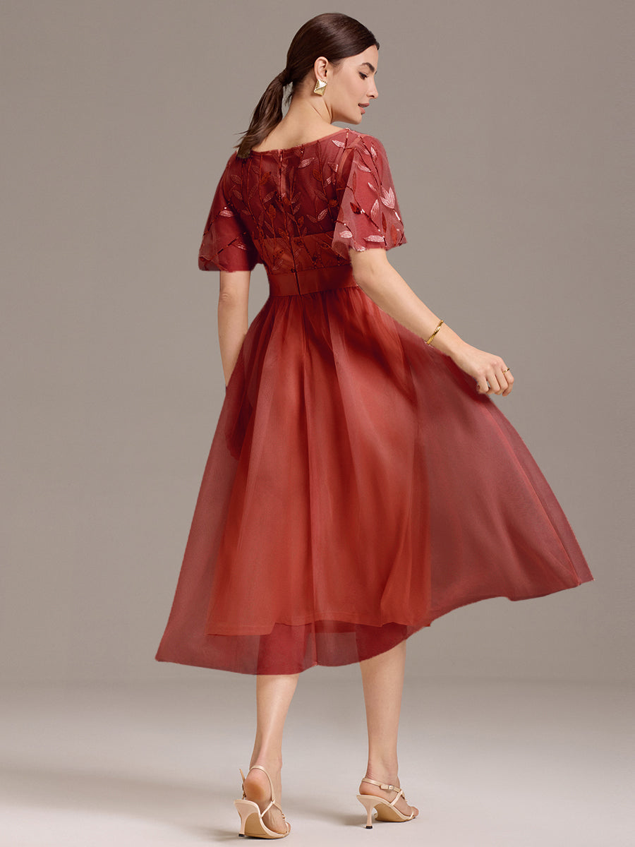 ever TAYLOR|Leaf Sequin Midi Wedding Guest Dress