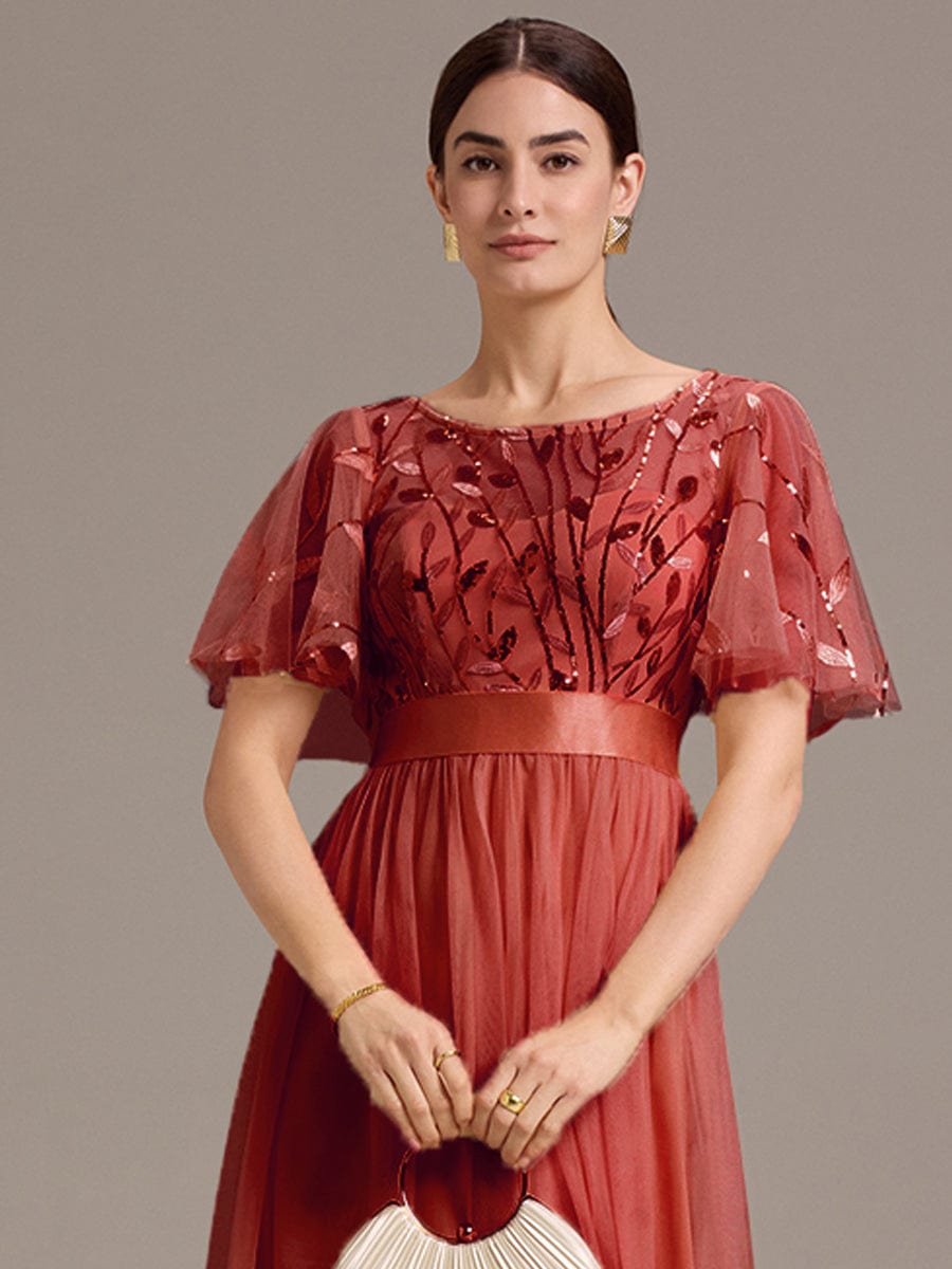 ever TAYLOR|Leaf Sequin Midi Wedding Guest Dress