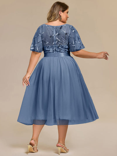 Sequin Leaf Midi Wedding Guest Dress #color_Dusty Blue