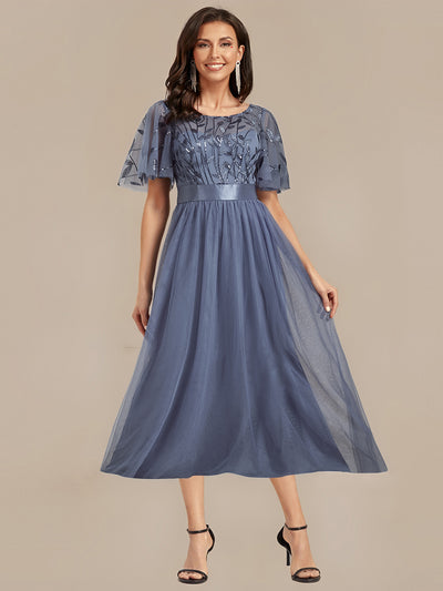Sequin Leaf Midi Wedding Guest Dress #color_Dusty Blue