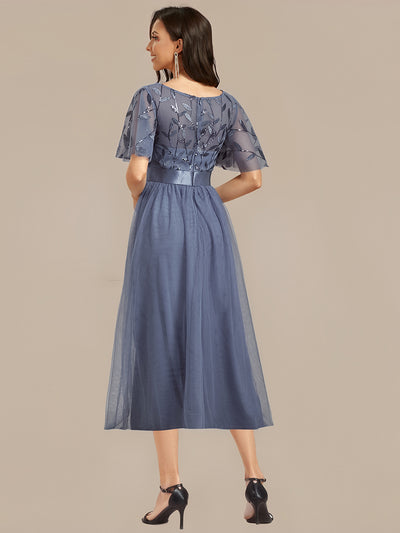 Sequin Leaf Midi Wedding Guest Dress #color_Dusty Blue