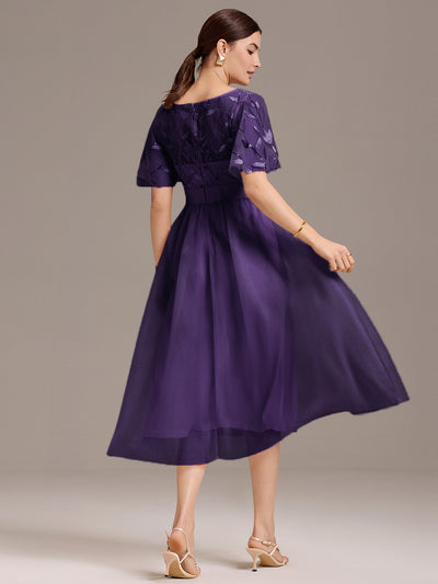 Leaf Sequin Midi Wedding Guest Dress #color_Dark Purple