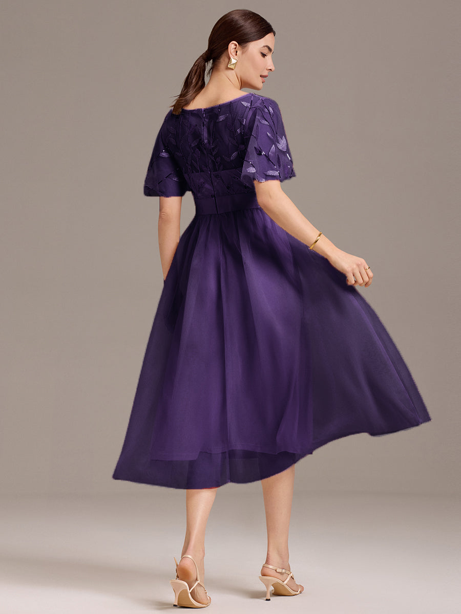 Leaf Sequin Midi Wedding Guest Dress #color_Dark Purple