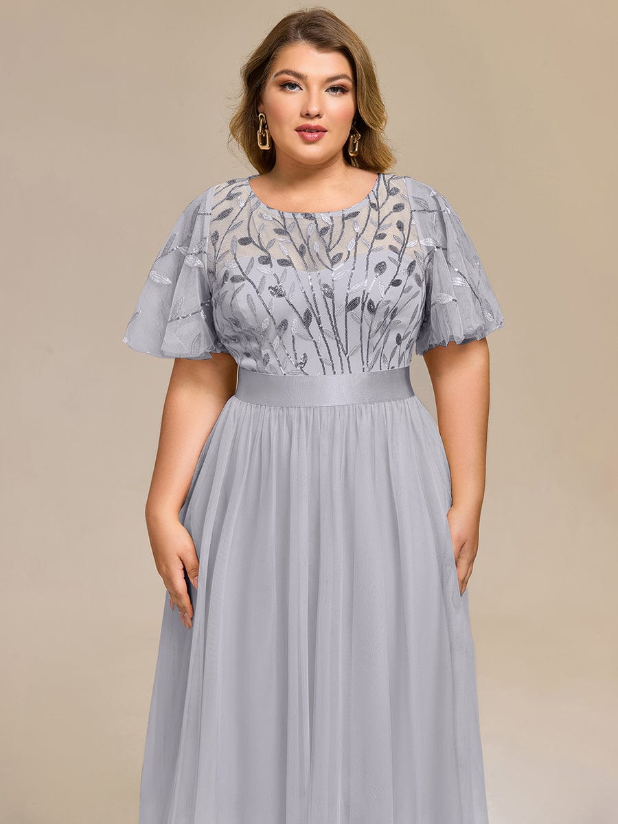 Leaf Sequin Midi Wedding Guest Dress #color_Grey