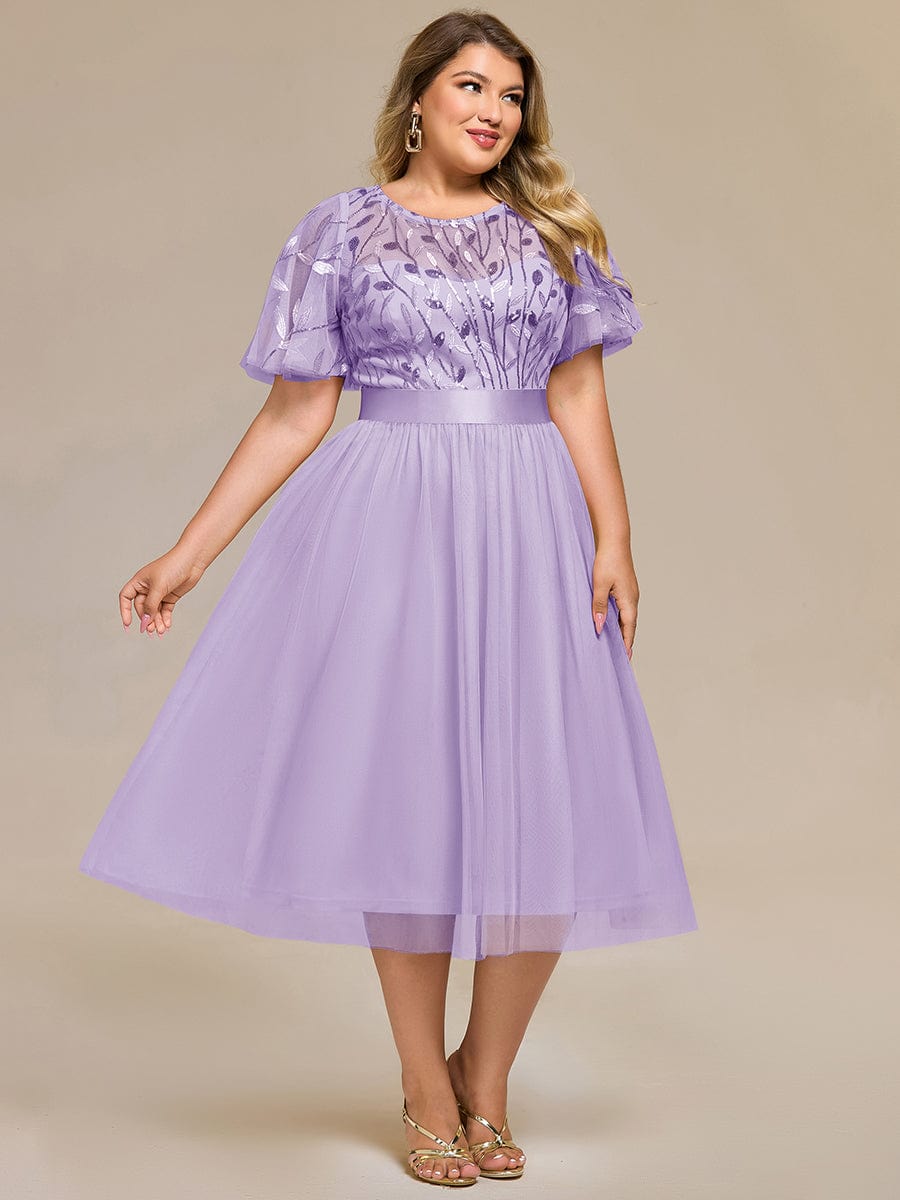 Round Neck Sequins Midi Wedding Guest Dresses #color_Lavender