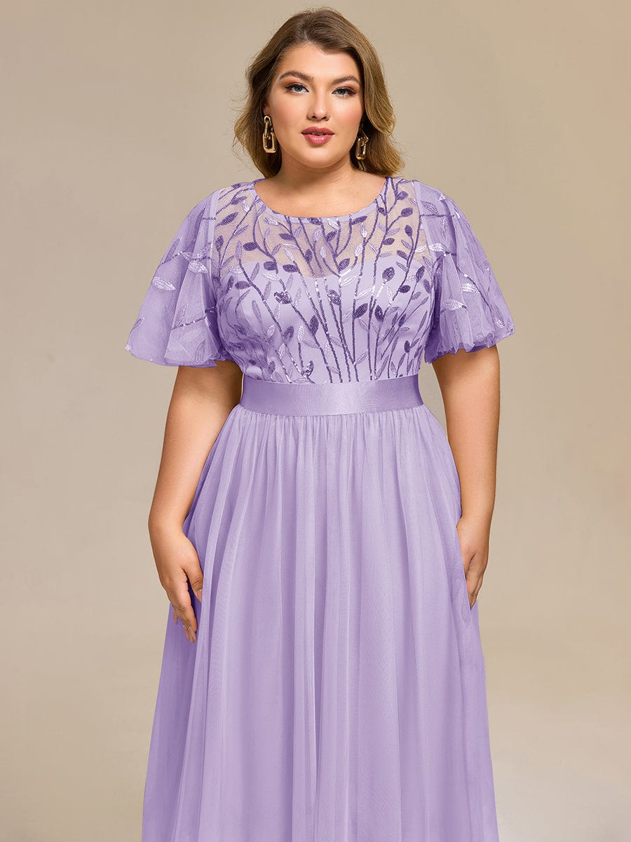Round Neck Sequins Midi Wedding Guest Dresses #color_Lavender