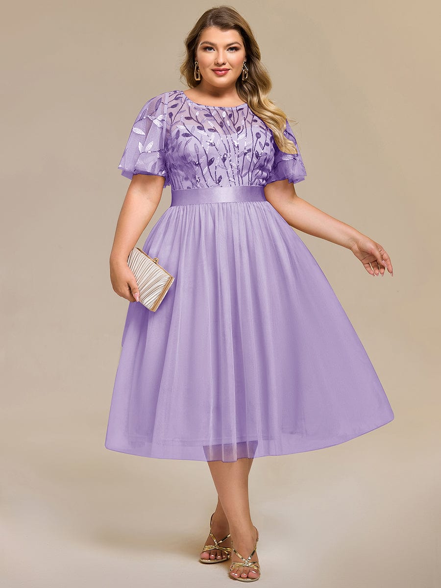 Sequin Leaf Midi Wedding Guest Dress #color_Lavender