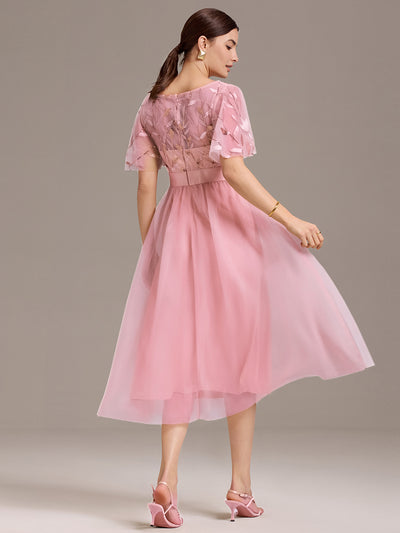 Leaf Sequin Midi Wedding Guest Dress #color_Pink