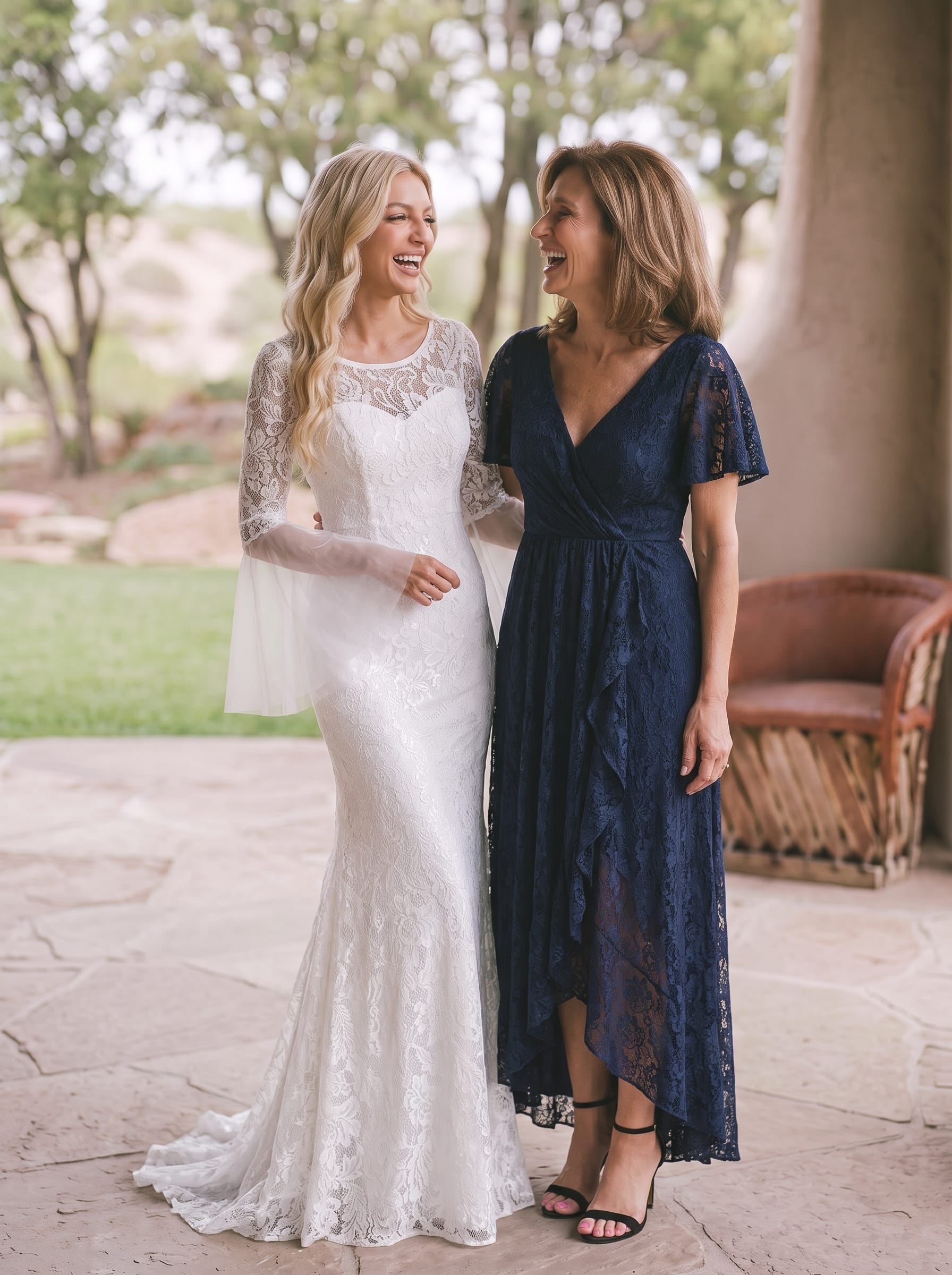 V-Neck Short Sleeve Pleated Ruffled Lace Evening Dress #Color_Navy Blue