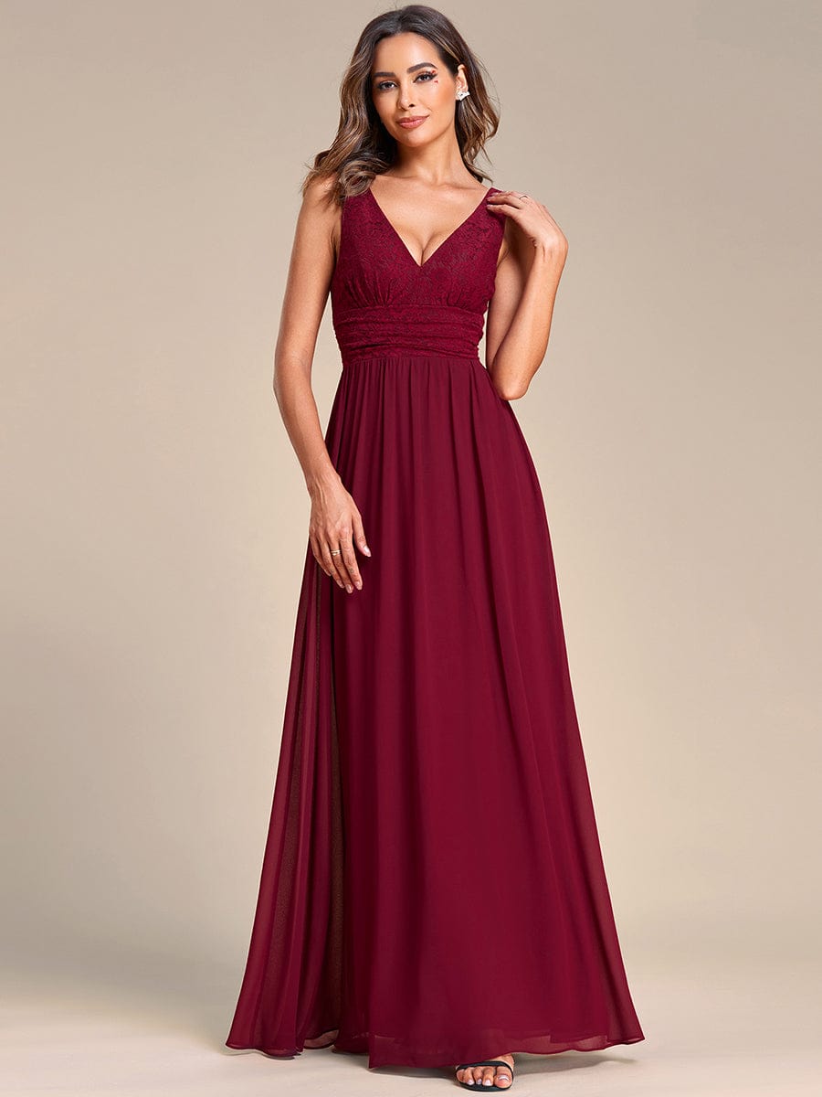 Sleeveless V-Neck Empire Waist Floor-Length Evening Dress