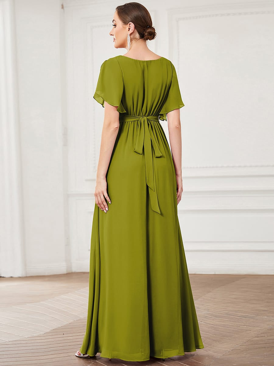 V-Neck Flutter Sleeve Floor-Length A-Line Chiffon Bridesmaid Dress #color_Citron