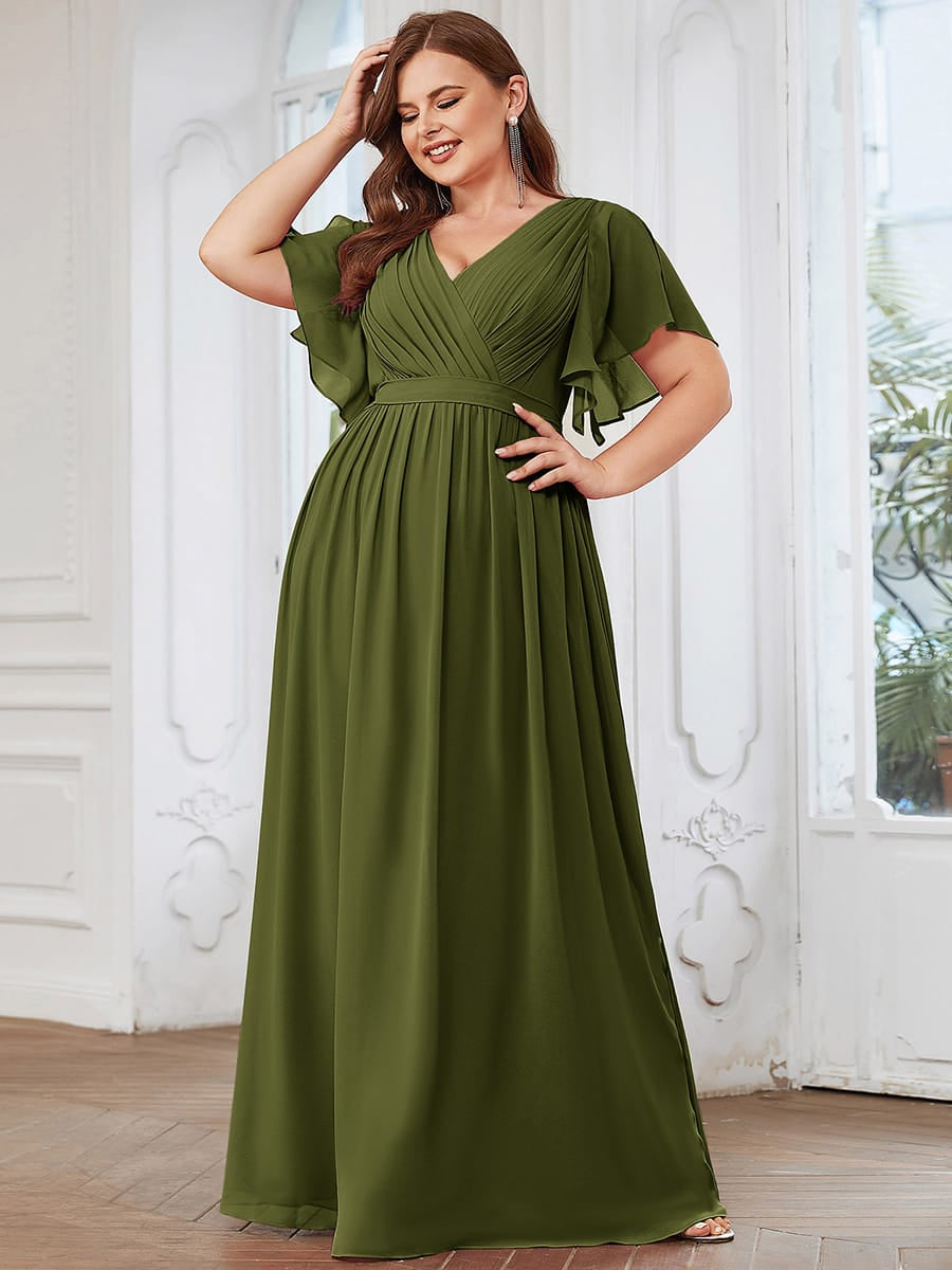 A-Line Pleated Chiffon Tie-Waist Bridesmaid Dress #color_Olive Green