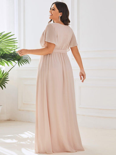 Plus Size Floor-Length Chiffon Evening Dress V-Neck Maxi #color_Blush