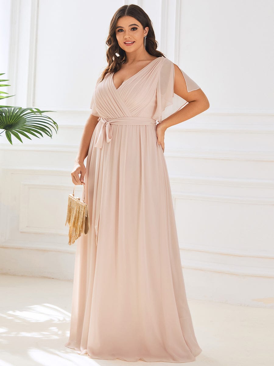 A-Line Pleated Chiffon Tie-Waist Bridesmaid Dress #color_Blush