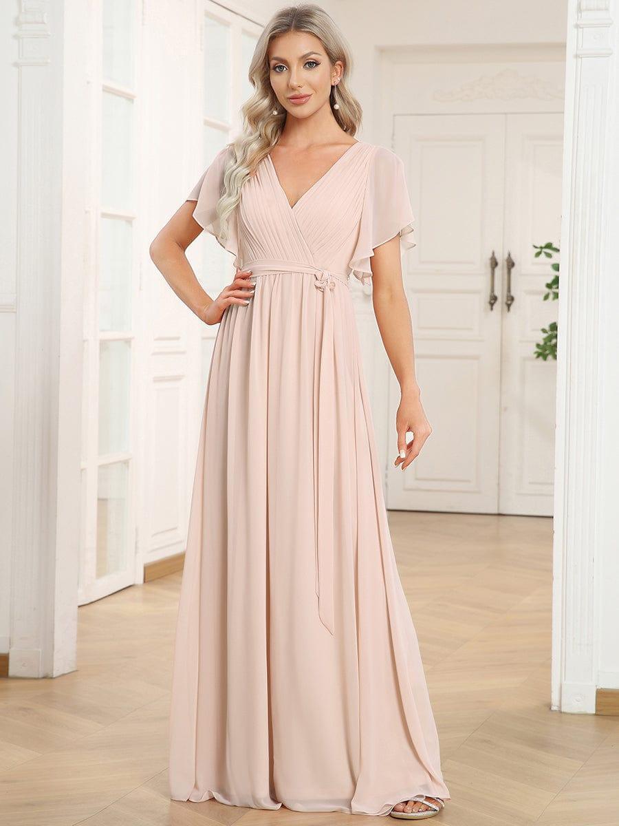 ever LEORA|A-Line Pleated Chiffon Tie-Waist Bridesmaid Dress