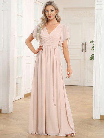 A-Line Pleated Chiffon Tie-Waist Bridesmaid Dress #color_Blush