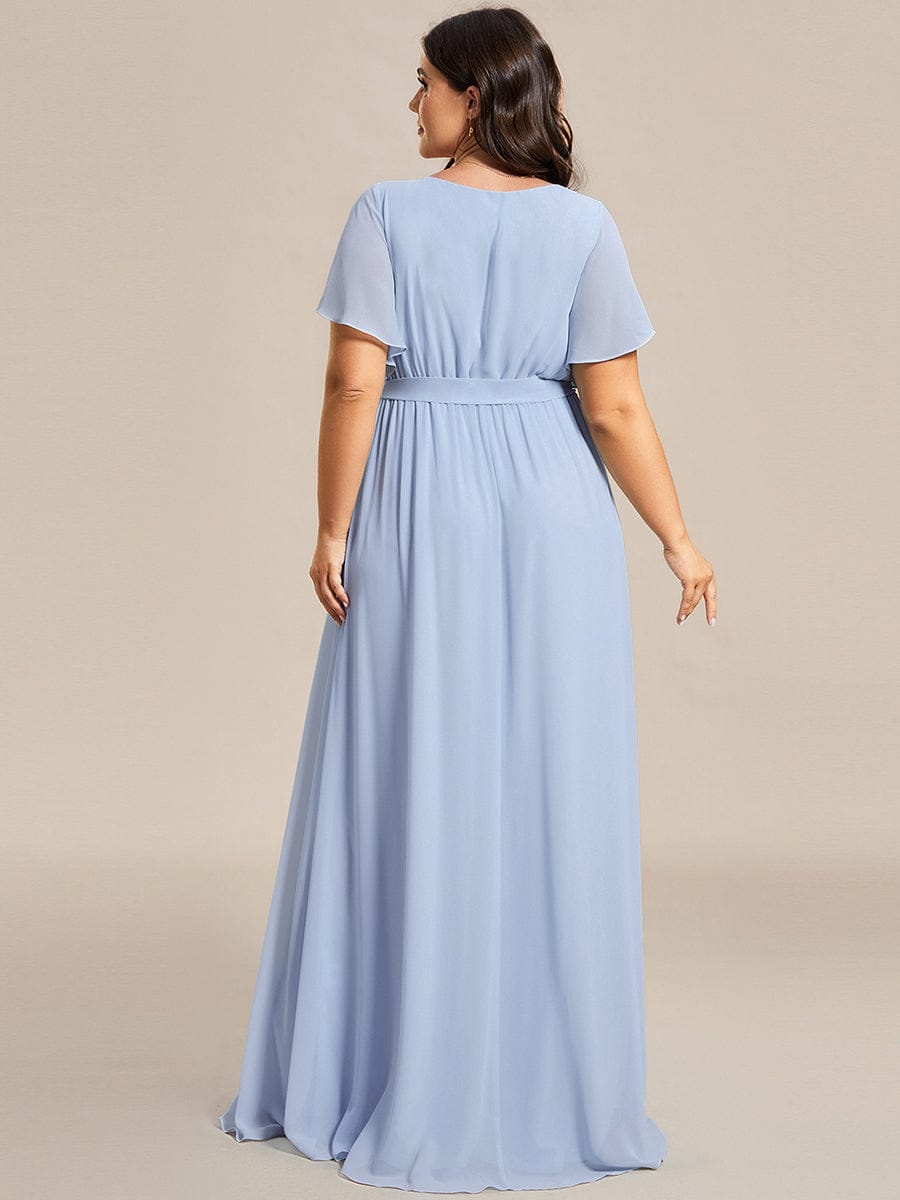 V-Neck Flutter Sleeve Floor-Length A-Line Chiffon Evening Dress #color_Ice Blue