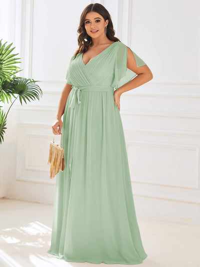 pretty LEORA|Plus Size V-Neck Floor-Length Chiffon Evening Dress