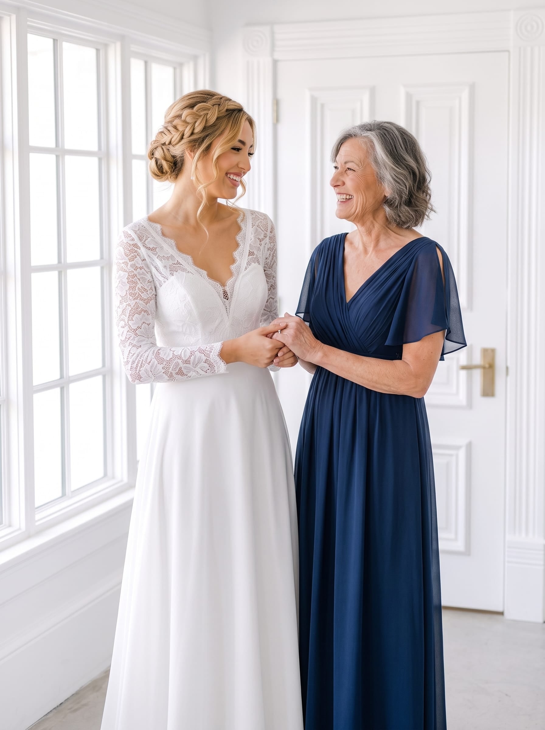 V-Neck Flutter Sleeve Floor-Length A-Line Chiffon Evening Dress #color_Navy Blue