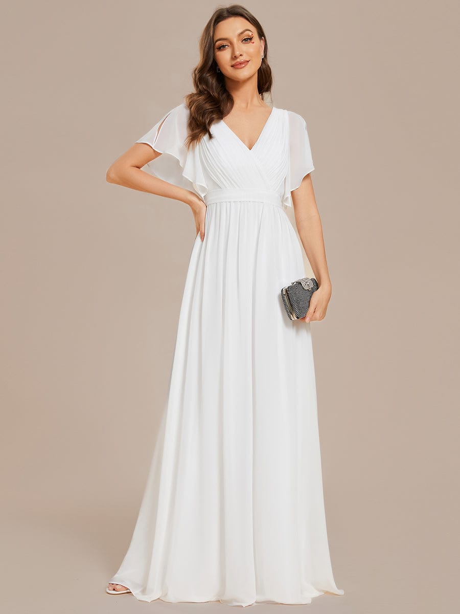 A-Line Pleated Chiffon Tie-Waist Bridesmaid Dress #color_White