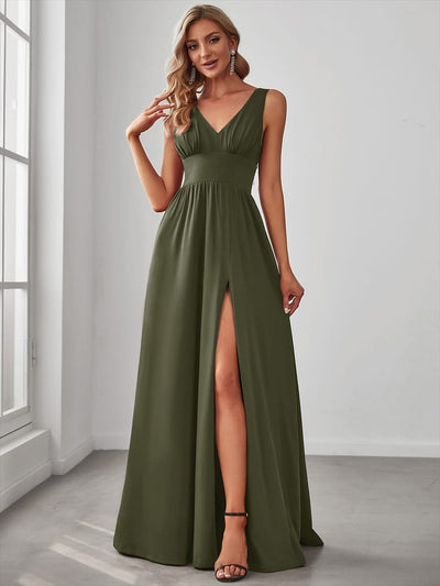 ever SORAYA|V-Neck High Slit Empire Waist Floor-Length Evening Dress