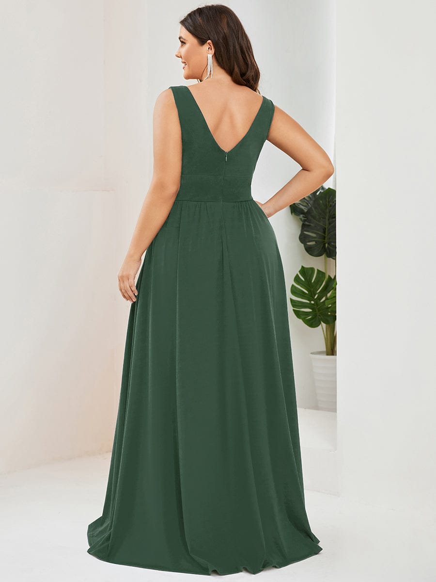 V-Neck High Slit Empire Waist Floor-Length Evening Dress #color_Eucalyptus Green