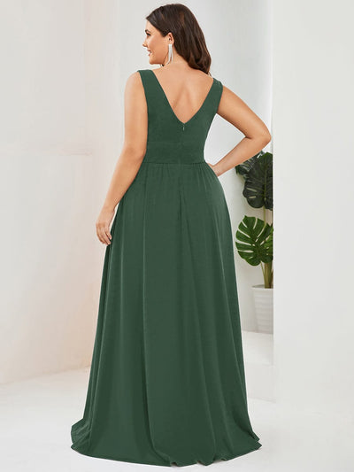 pretty SORAYA|Plus Size Sexy High Slit Sleeveless Empire Waist V-Neck Evening Dress