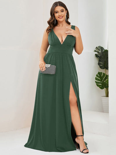 pretty SORAYA|Plus Size Sexy High Slit Sleeveless Empire Waist V-Neck Evening Dress