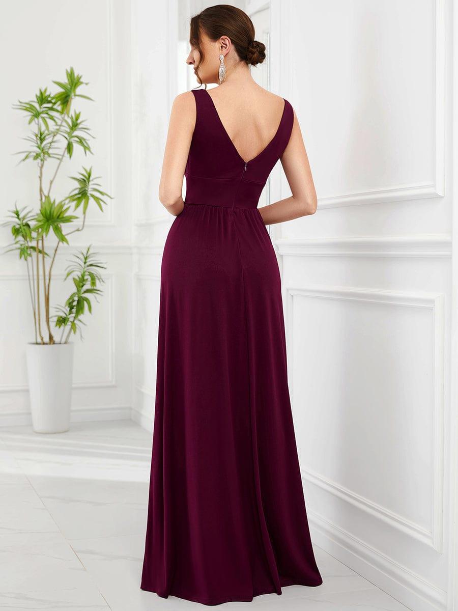 Custom Size V-Neck High Slit Empire Waist Floor-Length Evening Dress #color_Mulberry