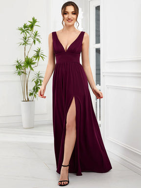 V-Neck High Slit Empire Waist Floor-Length Evening Dress