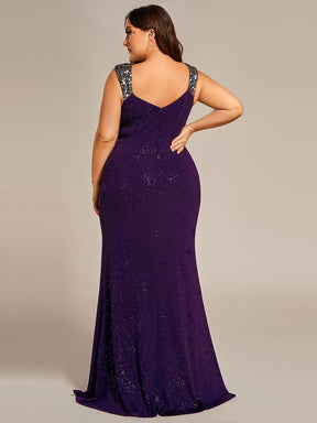Elegant V Neck High Slit Plus Size Sequin Evening Dress