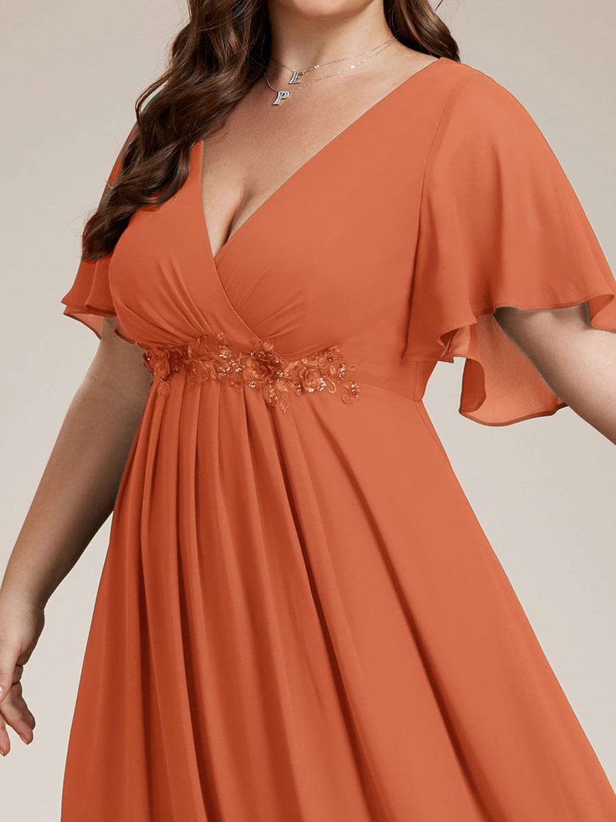 Elegant Chiffon Applique Evening Dress with Flutter Sleeves #color_Brandied Melon