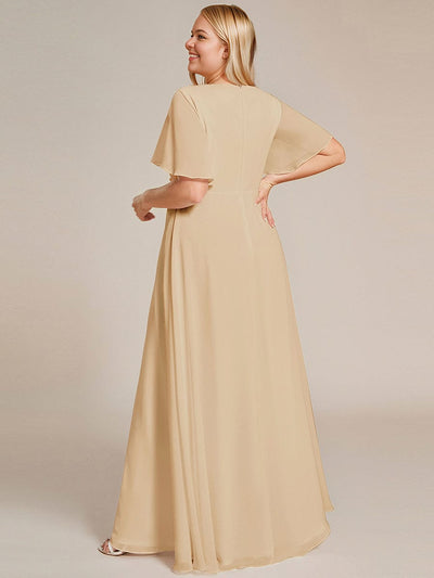 Plus Size Applique Short Sleeve A-Line Chiffon Evening Dress #color_Champagne