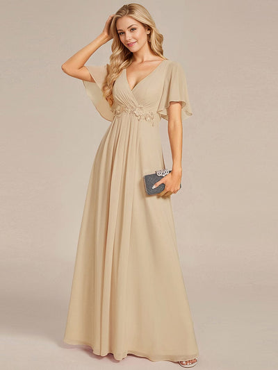 Elegant Chiffon Applique Evening Dress with Flutter Sleeves #color_Champagne