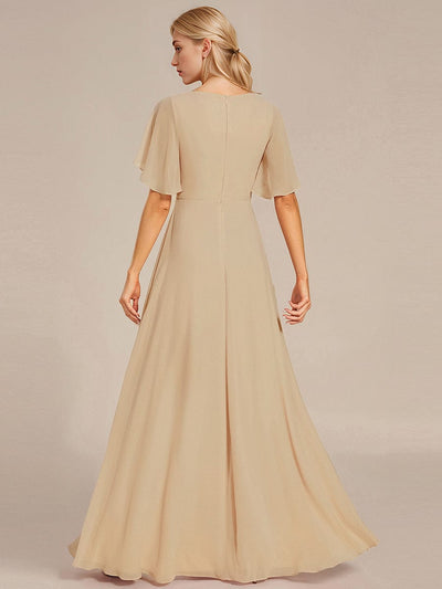 Elegant Chiffon Applique Evening Dress with Flutter Sleeves #color_Champagne