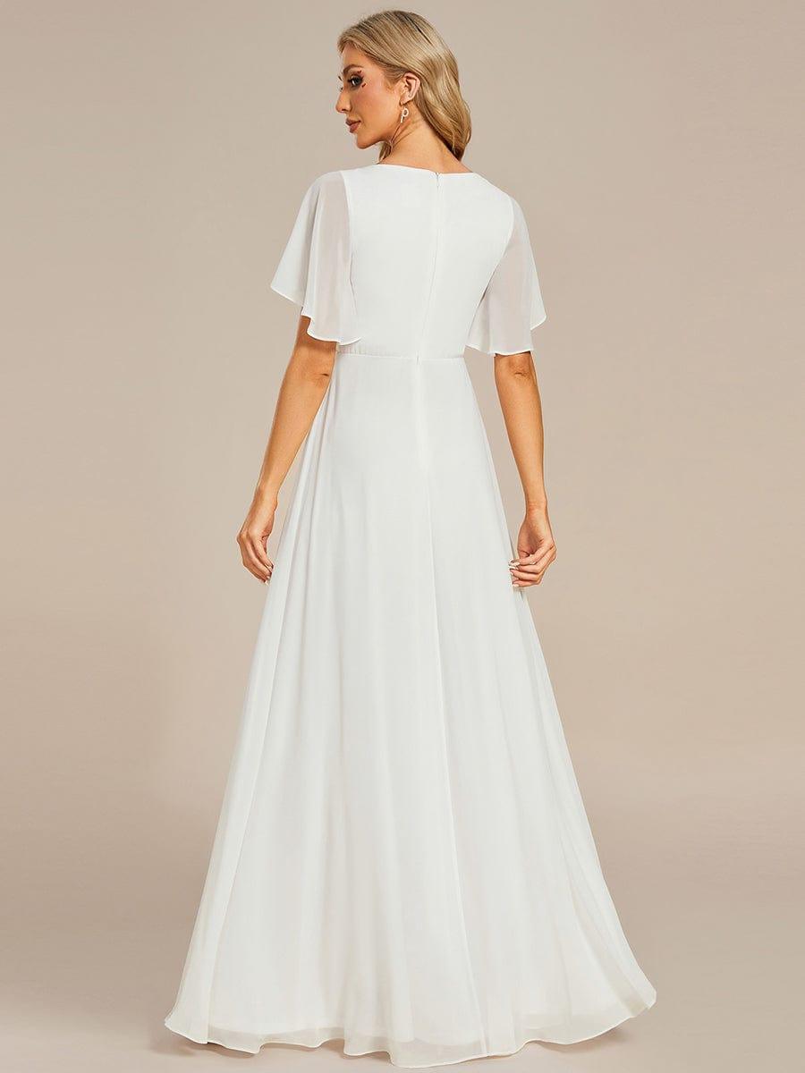 Elegant Chiffon Applique Evening Dress with Flutter Sleeves #color_Cream