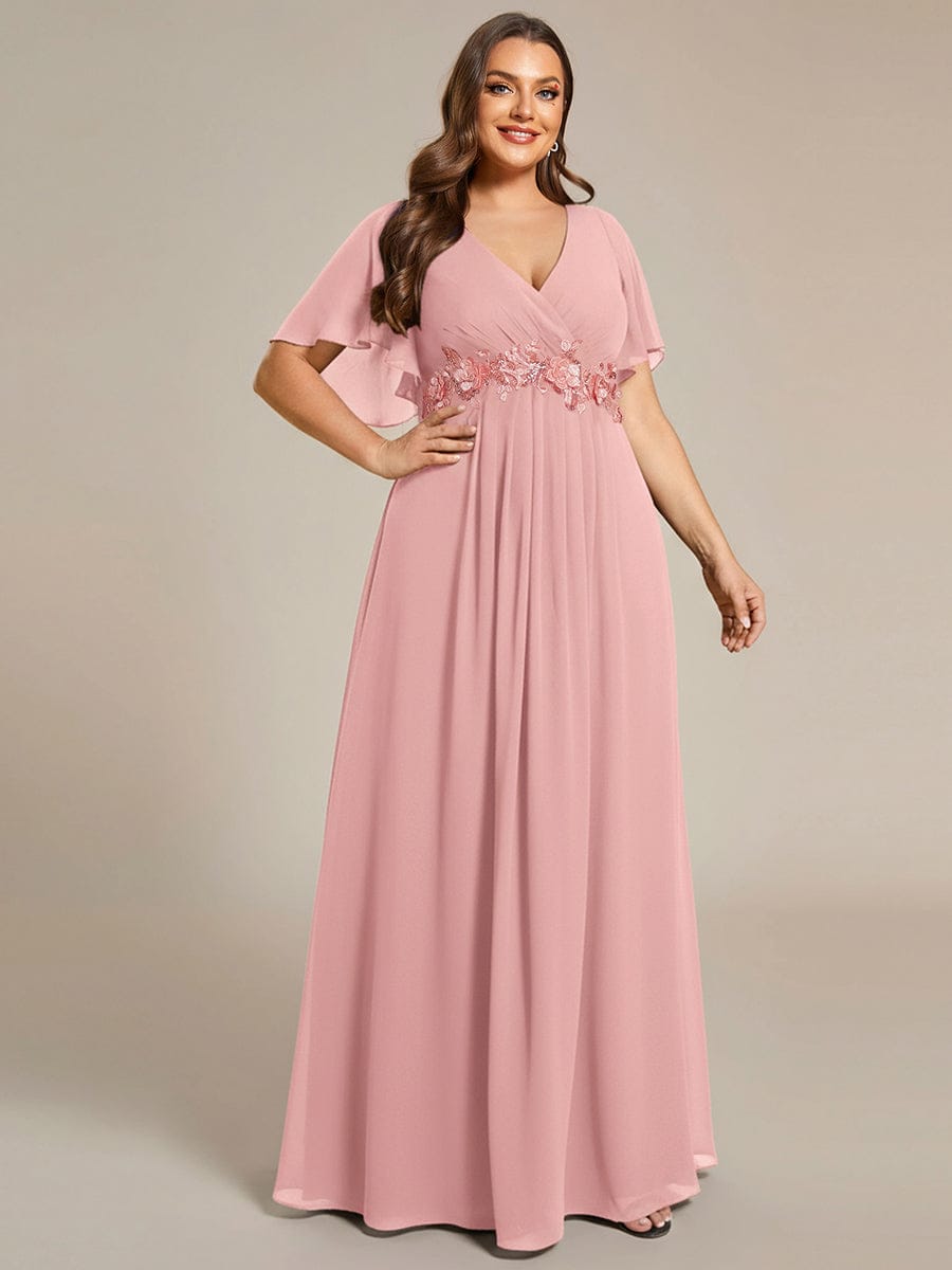 Elegant Chiffon Applique Evening Dress with Flutter Sleeves #color_Dusty Rose