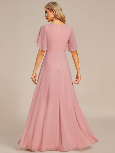 Elegant Chiffon Applique Evening Dress with Flutter Sleeves #color_Dusty Rose