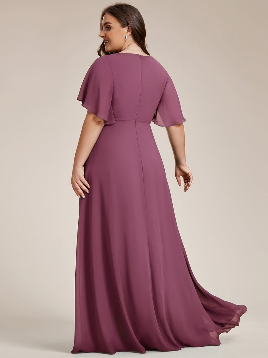 Elegant Chiffon Applique Evening Dress with Flutter Sleeves #color_Damson