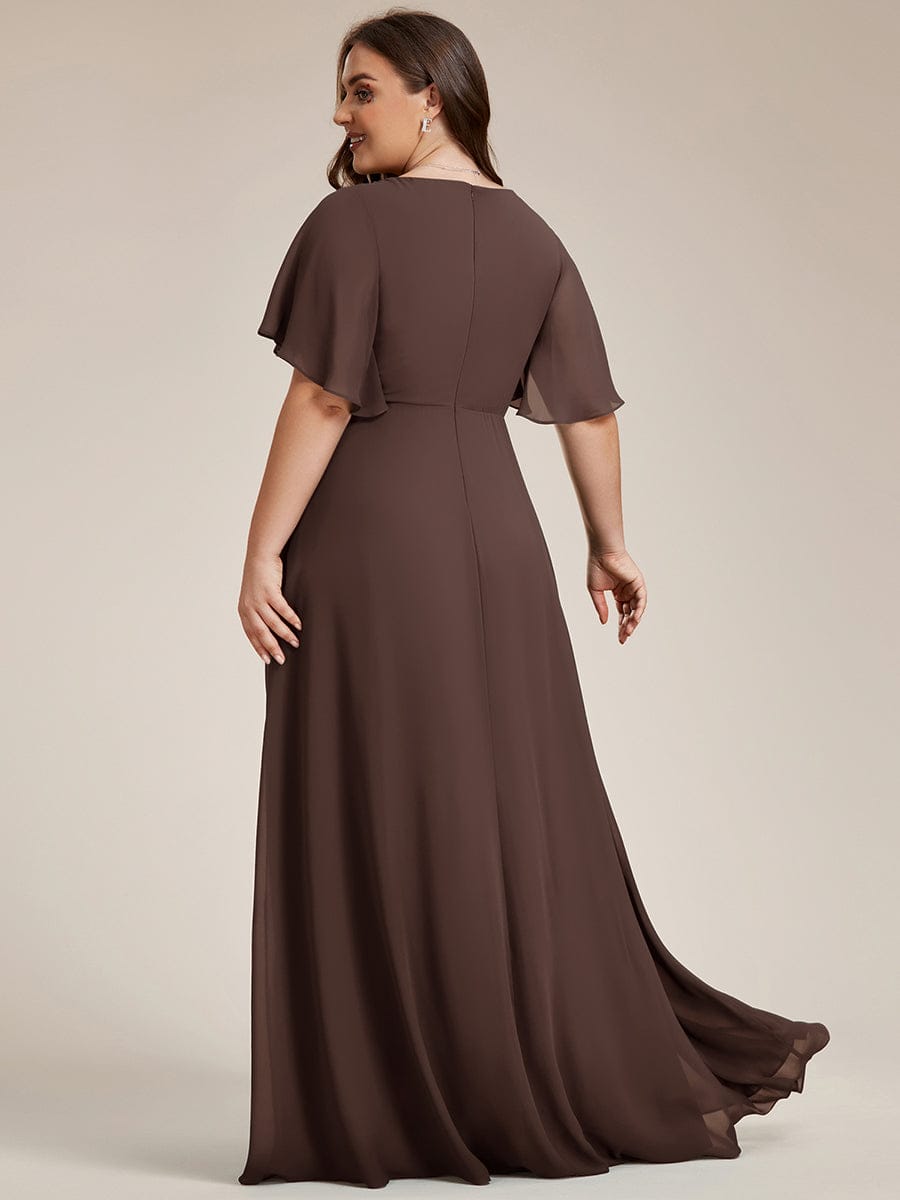 Elegant Chiffon Applique Evening Dress with Flutter Sleeves #color_Brandied Melon