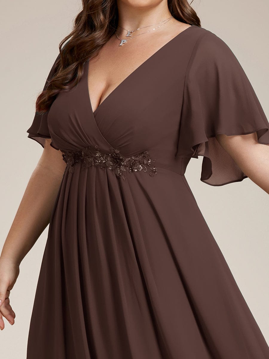 Plus Size Applique Short Sleeve A-Line Chiffon Evening Dress #color_Brandied Melon